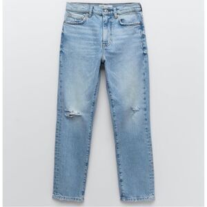 Zara the new slim cropped Light Blue Distressed Jeans